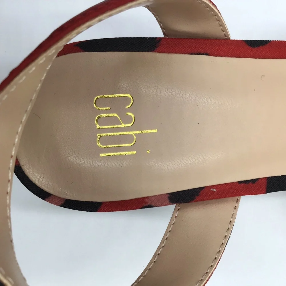 Cabi Siren animal print red black textile ankle strap sandals open toe 9 New